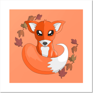 The Red Fox with Fall Leaves Posters and Art